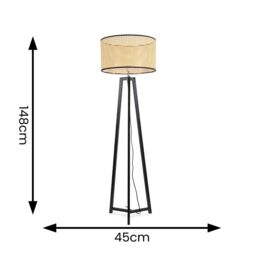 ValueLights Lottie Black Wood Tripod Floor Lamp with Natural Cane Drum Shade & LED Bulb - thumbnail 4