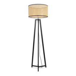 ValueLights Lottie Black Wood Tripod Floor Lamp with Natural Cane Drum Shade & LED Bulb - thumbnail 2