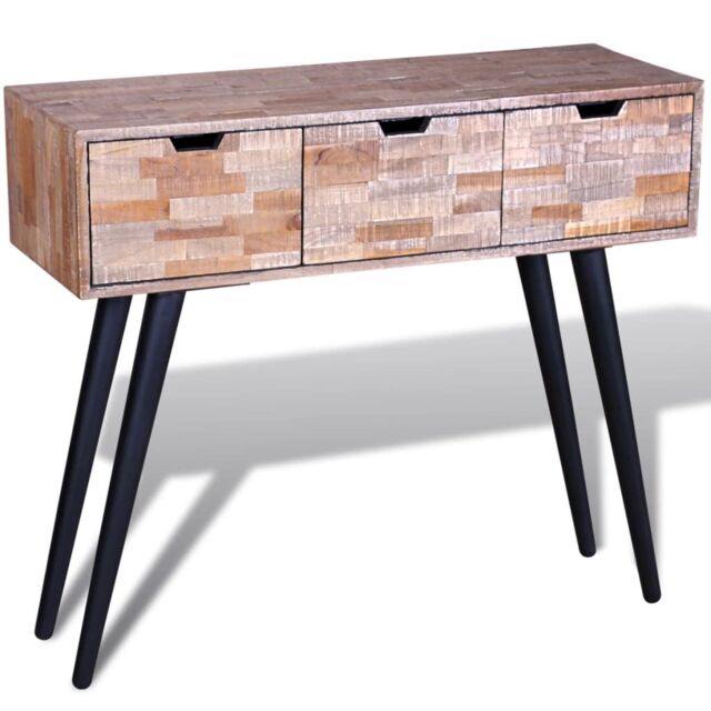 Berkfield Home Console Table with 3 Drawers Reclaimed Teak Wood in Brown - image 1