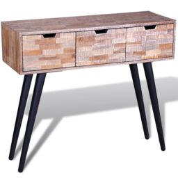 Berkfield Home Console Table with 3 Drawers Reclaimed Teak Wood in Brown