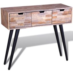 Berkfield Home Console Table with 3 Drawers Reclaimed Teak Wood in Brown - thumbnail 5