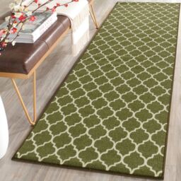 Smart Living Trellis Heavy Duty Machine Washable Hallway Kitchen Non Slip Door Mat in Green - Size: 67 cm x 220 cm - thumbnail 1