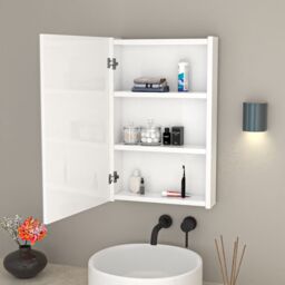 Nes Home Bathroom Mirror Cabinet With Shelf Storage 400mm Cupboard Vertically in White - thumbnail 4