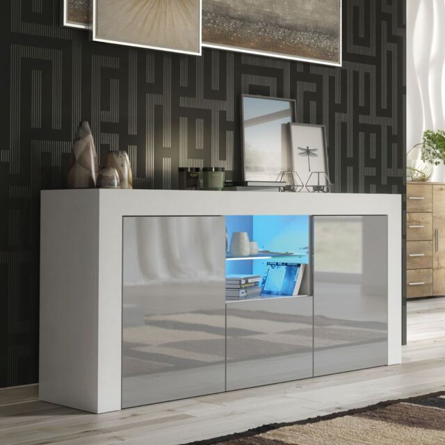 Creative Furniture Aurora Sideboard 145cm - A Modern & Practical Cabinet with Gloss Doors & LED Lights in Grey - image 1