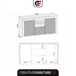 Creative Furniture Aurora Sideboard 145cm - A Modern & Practical Cabinet with Gloss Doors & LED Lights in Grey - thumbnail 3
