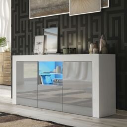 Creative Furniture Aurora Sideboard 145cm - A Modern & Practical Cabinet with Gloss Doors & LED Lights in Grey - thumbnail 4