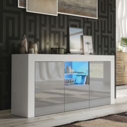 Creative Furniture Aurora Sideboard 145cm - A Modern & Practical Cabinet with Gloss Doors & LED Lights in Grey - thumbnail 1