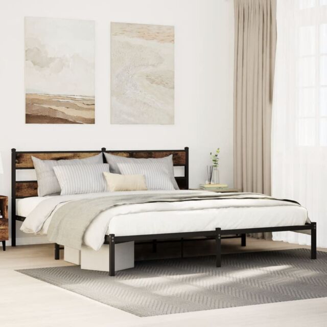 Berkfield Home Metal Bed Frame without Mattress Smoked Oak 193x203 cm in Brown - image 1