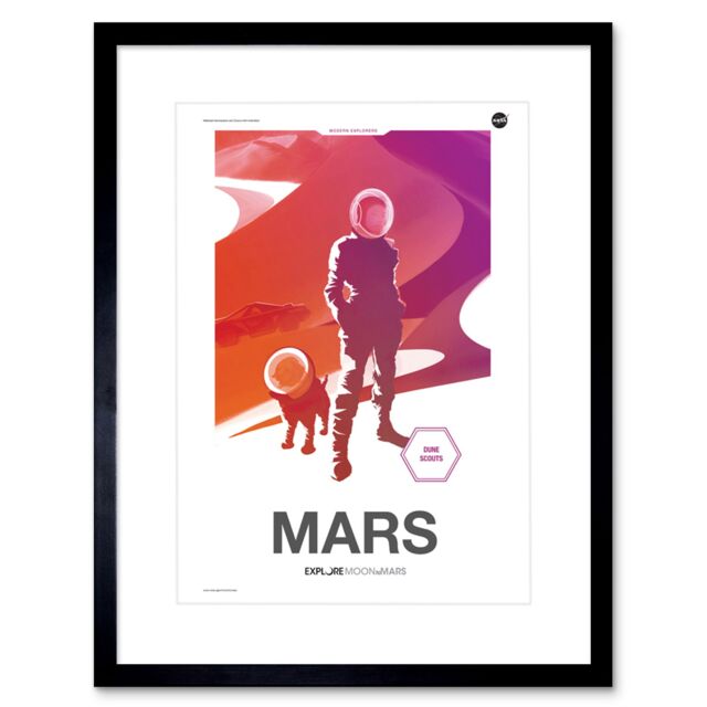 "Artery8 Wall Art Print NASA Modern Explorers Explore Moon to Mars Dune Scouts Artemis Poster Artwork Framed 9X7 Inch in Black - Size: W7"" x H9""" - image 1