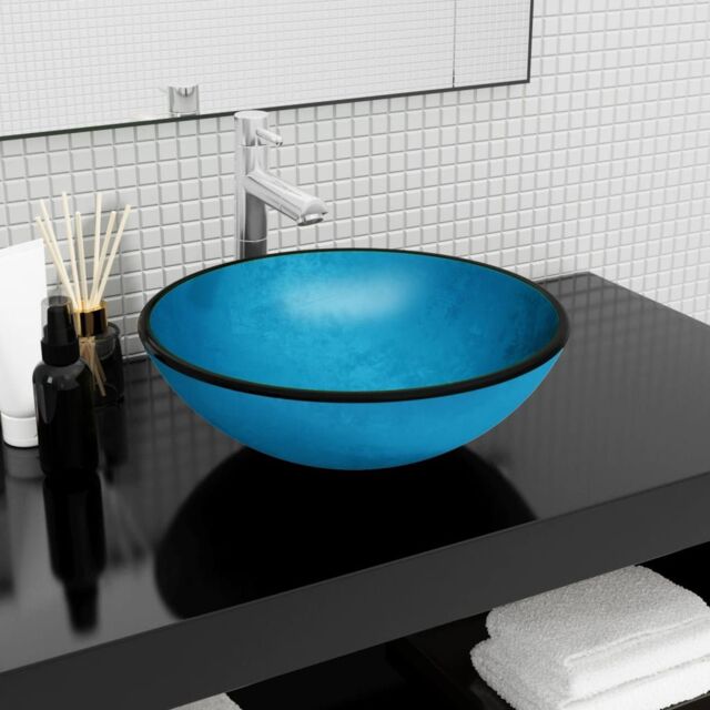 Berkfield Home Basin Tempered Glass 42x14 cm Blue - image 1