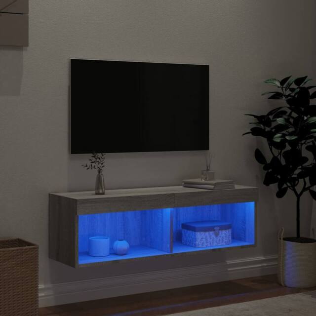 Berkfield Home TV Cabinet with LED Lights Grey Sonoma 100x30x30 cm - Size: 100 x 30 x 30 cm - image 1