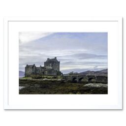 "Artery8 Wall Art Print Eilean Donan Castle Kyle Scotland Wide Framed in White - Size: W7"" x H9""" - thumbnail 1