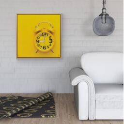 "Warren Reed - Designer Yellow Alarm Clock Framed Canvas in Light Brown - Size: W16"" x H16""" - thumbnail 2