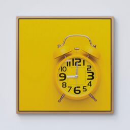 "Warren Reed - Designer Yellow Alarm Clock Framed Canvas in Light Brown - Size: W16"" x H16""" - thumbnail 1