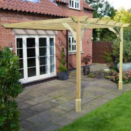 Rutland County Garden Furniture Ltd Wall Mounted Premium Pergola, Wood, L360 x W480 x H270cm, Rustic Brown in Light Green - thumbnail 4