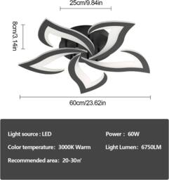 Goeco Ceiling Light LED 60 cm 60 W 6750 LM Modern Petal Design Black 3000K - thumbnail 4