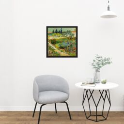 "Artery8 Wall Art Print Vincent Van Gogh Garden At Arles Square Framed Picture 16X16 Inch in Black - Size: W16"" x H16""" - thumbnail 2