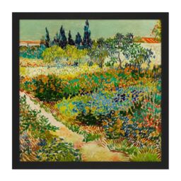 "Artery8 Wall Art Print Vincent Van Gogh Garden At Arles Square Framed Picture 16X16 Inch in Black - Size: W16"" x H16""" - thumbnail 1