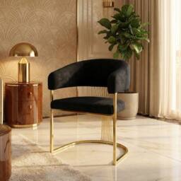 HOME LUXE INTERIOR Black Porado Leatheraire Dining Chair - Gold Frame Luxury Seating - thumbnail 4