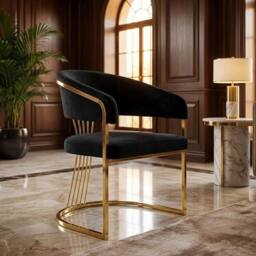 HOME LUXE INTERIOR Black Porado Leatheraire Dining Chair - Gold Frame Luxury Seating - thumbnail 5