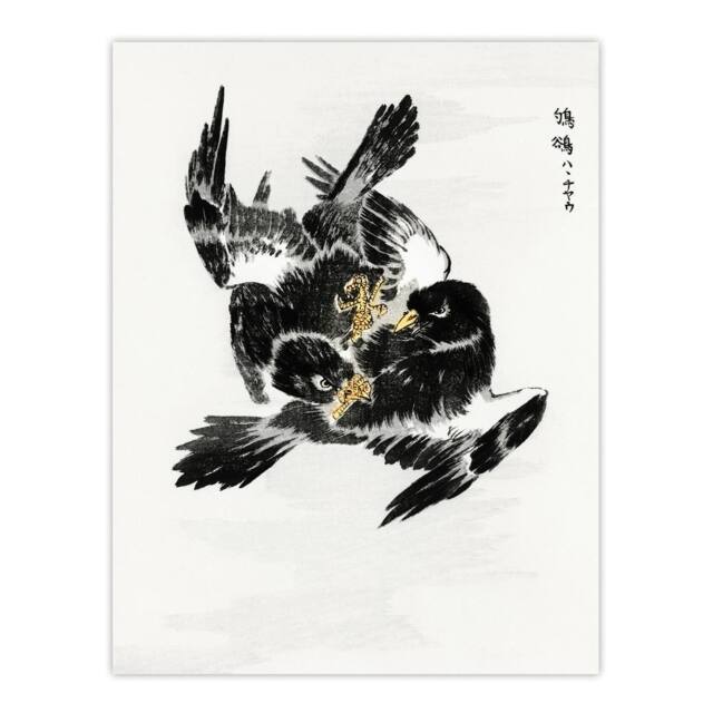 "Artery8 Jungle Nightjar Bird Fight Japanese Vintage Wall Art Print Kashu - Size: W12"" x H16""" - image 1