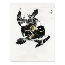 "Artery8 Jungle Nightjar Bird Fight Japanese Vintage Wall Art Print Kashu - Size: W12"" x H16""" - thumbnail 1