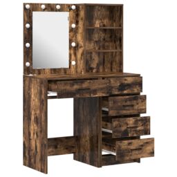 Berkfield Home 2 Piece Dressing Table Set with LED Smoked Oak Engineered Wood in Brown - thumbnail 6