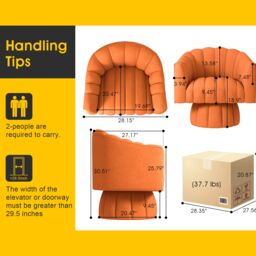 SEYNAR Velvet Swivel Barrel Chair with Round Arms & Upholstered Seat in Orange - thumbnail 6