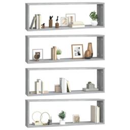 Berkfield Home Wall Cube Shelves 4 pcs Grey Sonoma 80x15x26.5 cm Engineered Wood - thumbnail 4