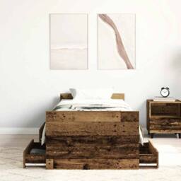 Berkfield Home Full Bed Frame without Mattress Old Wood 90x200cm Engineered Wood in Brown - Size: 90x200 cm - thumbnail 1