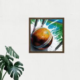 "Artery8 Wall Art Print Cricket Ball Hits Wickets Spin Bowler Dynamic Sports Splatter Painting Square Framed Picture 16X16 Inch - Size: W16"" x H16""" - thumbnail 2