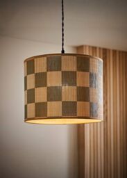 ValueLights Lori Green Checkerboard Bamboo Drum Easy Fit Ceiling Light Lamp Shade in Pale Green