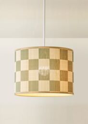 ValueLights Lori Green Checkerboard Bamboo Drum Easy Fit Ceiling Light Lamp Shade in Pale Green - thumbnail 2