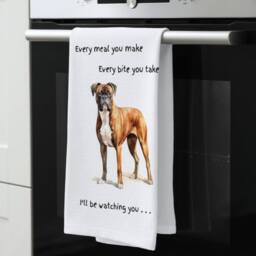 Animal Crackers Dog Tea Towel With 'Watching You' Funny Wording - Boxer in White - thumbnail 2