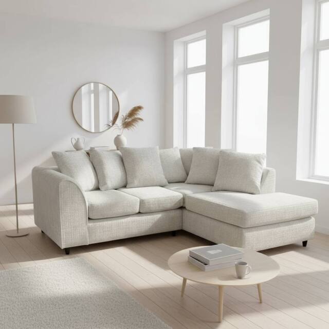Abakus Direct Jumbo Chenille Corner Right Sofa with Plush Chaise Extension in Cream - image 1