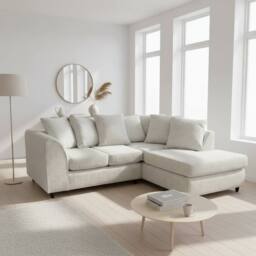 Abakus Direct Jumbo Chenille Corner Right Sofa with Plush Chaise Extension in Cream - thumbnail 1