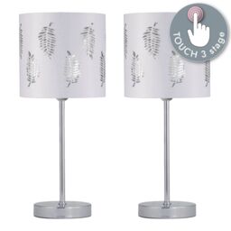 First Choice Lighting Set of 2 Chrome Touch Operated Table Lamps with White Fern Shades in Silver - thumbnail 2