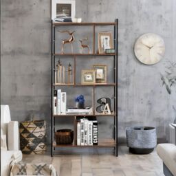 Rafaelo Mobilia 154CM Tall 5 Tier Bookcase With Metal Frame in Dark Brown - thumbnail 4