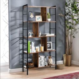 Rafaelo Mobilia 154CM Tall 5 Tier Bookcase With Metal Frame in Dark Brown - thumbnail 3