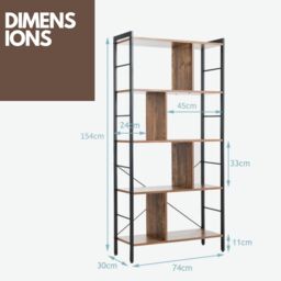 Rafaelo Mobilia 154CM Tall 5 Tier Bookcase With Metal Frame in Dark Brown - thumbnail 5