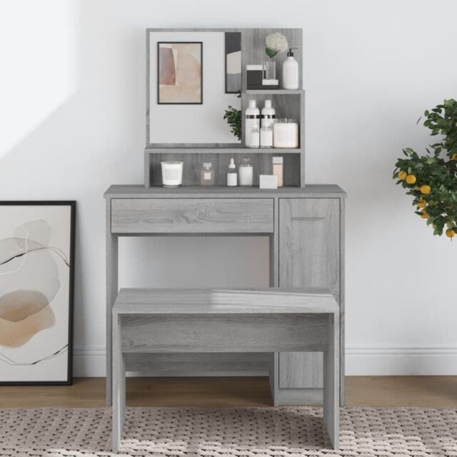Berkfield Home Dressing Table with Mirror Grey Sonoma 86.5x35x136 cm - image 1