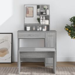 Berkfield Home Dressing Table with Mirror Grey Sonoma 86.5x35x136 cm