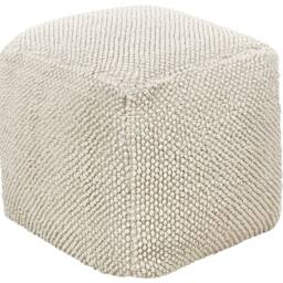 Wyld and Coco Beige Cotton Pouffe 45 x 45 x 45 cm - Square Fabric Ottoman - thumbnail 2