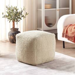 Wyld and Coco Beige Cotton Pouffe 45 x 45 x 45 cm - Square Fabric Ottoman - thumbnail 1