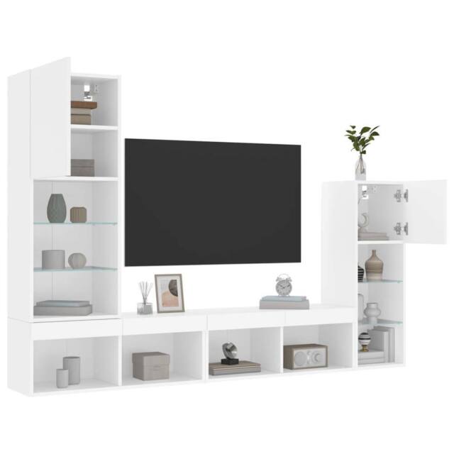 Berkfield Home 4 Piece TV Wall Units with LED White Engineered Wood - image 1