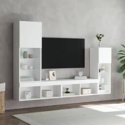 Berkfield Home 4 Piece TV Wall Units with LED White Engineered Wood - thumbnail 5