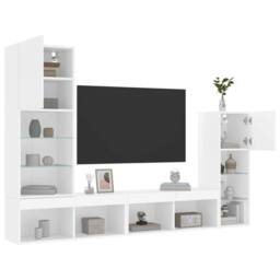 Berkfield Home 4 Piece TV Wall Units with LED White Engineered Wood - thumbnail 1