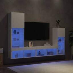 Berkfield Home 4 Piece TV Wall Units with LED White Engineered Wood - thumbnail 4