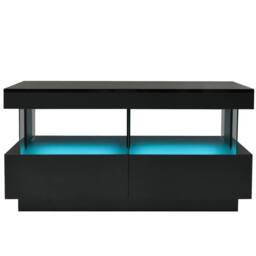 Merax High Gloss LED Coffee Table with 2 Drawers & Open Shelf in Black - thumbnail 9