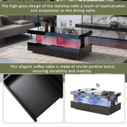 Merax High Gloss LED Coffee Table with 2 Drawers & Open Shelf in Black - thumbnail 5